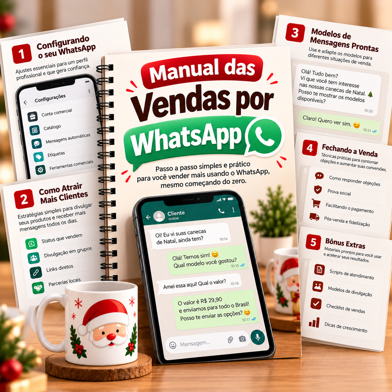 Manual das Vendas por WhatsApp para canecas natalinas