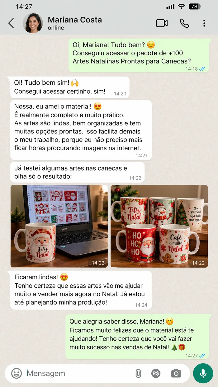 Mensagem de Mariana sobre as artes natalinas para canecas