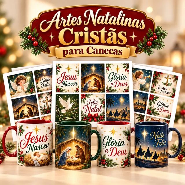 Artes natalinas cristãs para canecas